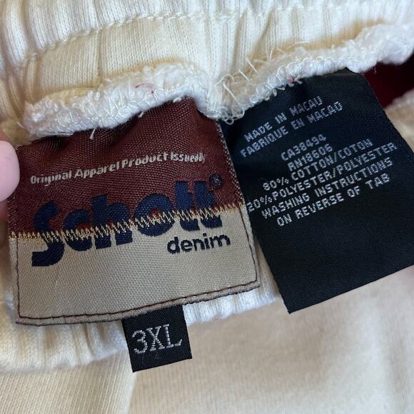 Schott Heavyweight Mens Side Stripe Sweatpants Size 3XL Cream Red Cotton Pull On - Picture 9 of 10